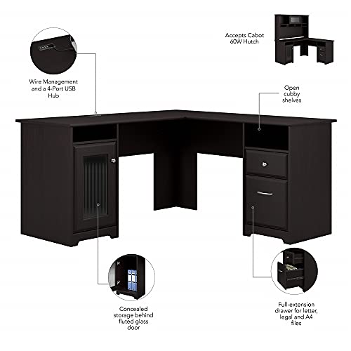 Bush Furniture Cabot L Shaped Computer Desk in Espresso Oak