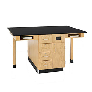 Diversified Woodcrafts Classroom Lab Workstation with Power Outlets, Oak Finish, 66"W x 48"D x 36"H