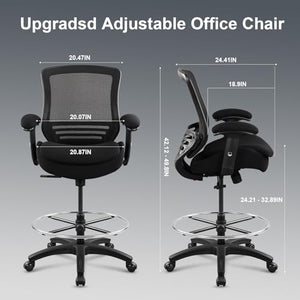 WITTLONG Ergonomic Drafting Chair with 400lbs Capacity, Lumbar Support, and Swivel Feature - Black