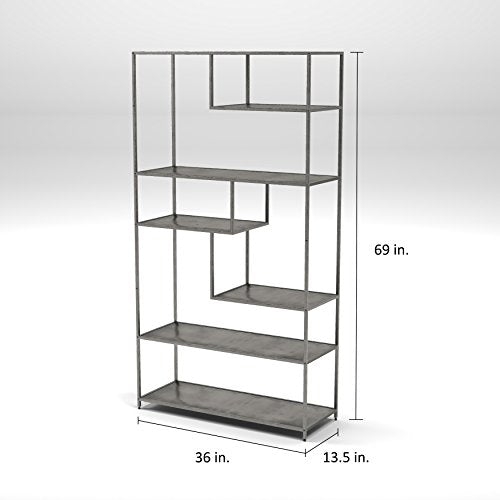 Matts Global Industrial Style Logan Dark Grey Finish Metal Tiered Bookshelf Hand-Brushed Accents (Grey)