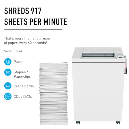 ideal. Commercial Office Paper Shredder 4002 Cross-Cut Heavy Duty with Automatic Oiler, Made in Germany, 24-26 Sheet Capacity, 44-Gallon Bin, P-4 Security