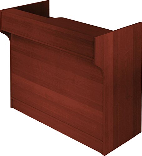 48"W Free-Standing Cherry Melamine Register Stand, With Adjustable Shelves, Pull-Out Drawer, And Check Writing Area