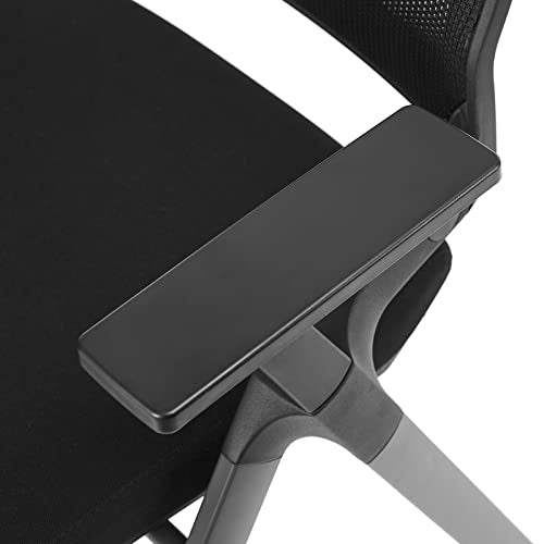 CLATINA Stackable Folding Guest Reception Arm Chair with Wheels, Ergonomic Mesh Back, Thickened Fabric Seat - Black-4 Pack