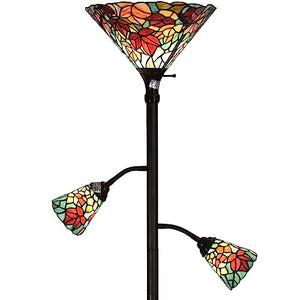Bieye Tiffany Style Maple Tree Leaves Stained Glass Torchiere Floor Lamp, 70-inches Tall