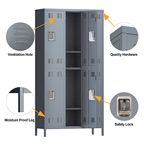 GangMei 72" Tall Metal Locker with 6 Doors, Light Gray, Assembly Required