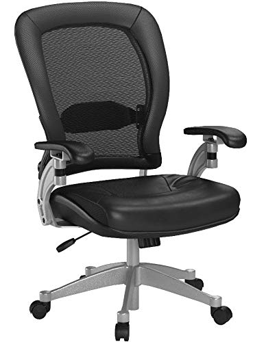 Office Star Light Air Grid Chair with Leather Seat and Platinum Accents (Black Chair)