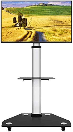 TV Rack Furniture Glass TV Cart for 30/49/55/65/70/75/80 Inch Screens | Mobile Trolley Stand with Locking Wheels, 2 Shelves, 58kg Capacity