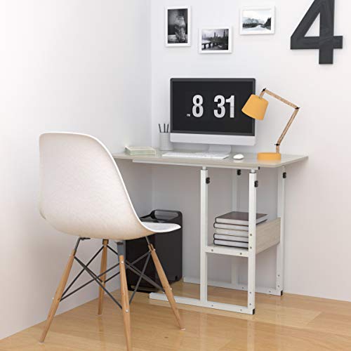 JACENTHOME Home Office Desk 31x16'' Moveable Height Adjustable Modern Computer PC Notebook Writing Workstation Laptop Table with Wheels for Study Room Bedroom Living Room