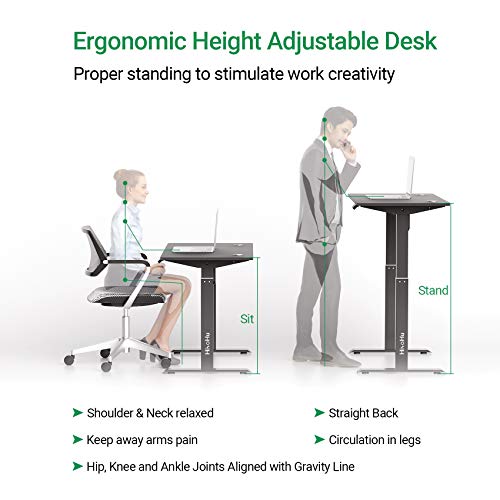 HisoHu Electric Height Adjustable Standing Computer Desk, Ergonomic Sit Stand Home Office Workstation Table(48 x 24 Inches Black Tabletop/Black Bracket)
