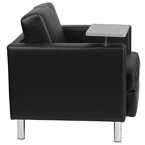 Flash Furniture Black Leather Guest Chair with Tablet Arm, Tall Chrome Legs and Cup Holder