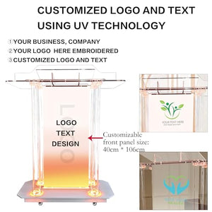 VZADGWA Personalized Acrylic Podium Stand with LED, Wheels, and Custom Logo