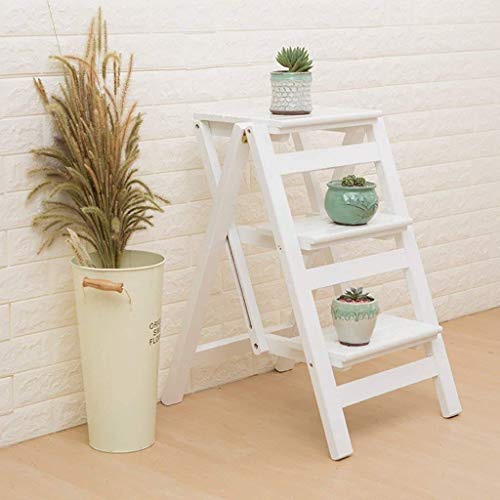 LUCEAE Wooden 3 Step Folding Ladder Stand - Portable Multi-Purpose Step Stool