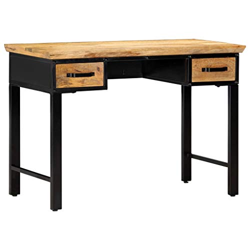 vidaXL Modern Simple Style Computer Desk PC Laptop Study Table Office Desk Workstation for Home Office, with Two Drawer 43.3"x19.6"x29.9" Solid Mango Wood