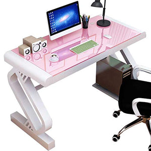 ZYCSKTL Desk Computer Table Modern Large Office Desk,Study Room Tempered Glass Desk, Bedroom Simple Writing Desk, Desktop Home Computer Desk, Easy to Install (Color : Pink, Size : 1206075cm)