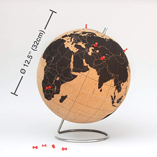 SUCK UK Extra Large Original Desktop Cork Globe | Push PINS Included | Educational World MAP | Travel Accessories | Adventure & Memories Display | Extra Large | 12.5” (Ø 32cm)