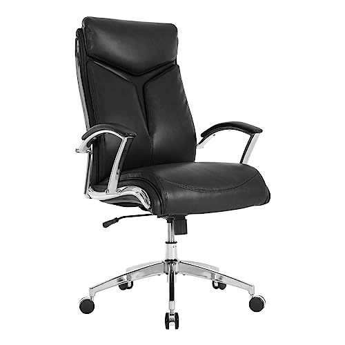 Realspace Modern Comfort Verismo Bonded Leather High-Back Executive Chair, Black/Chrome - BIFMA Compliant