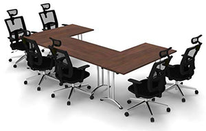 TeamWORK Tables 6 Person 3 Tables Set Model 5423 - 9 Piece Conference Meeting Seminar Tables & Chairs BIFMA Commercial Adjustable Manager Chairs - Black Chairs/Java Tables