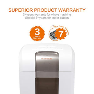 Bonsaii Paper Shredder, Super Micro Cut (1/26 by 5/21 inches) with 7.9 Gallons Wasterbasket, 240 Minutes Continuous Shredding, 5 Sheets, White (5S30)