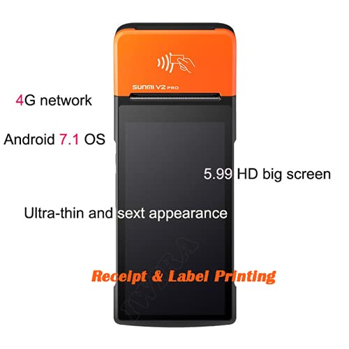 IWIRA Portable Printer 58mm Thermal Sunmi V2 PRO POS Receipt with Android OS7.1,5.99'' HD,4G,NFC,Supports Label Printing & Printing,Compatible Loyverse iREAP&CashStock (5), Orange, Black