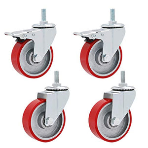 HAOYIWIC Office Chair Wheels 4pcs Swivel Stem Furniture Caster, Red Polyurethane Industrial Castors, M12x30mm Bolt Mount, Heavy Duty, 1323lb Max Capacity, Replacement for Carts, Trolley, Workbench
