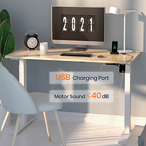 Electric Adjustable Height Standing Desks for Home Office, 48 x 24 Inches Splice Board, Sit Stand Computer Desk, White Frame/Oak Top