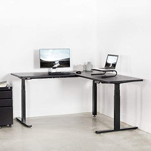 VIVO Electric Height Adjustable 67 x 60 inch Corner Stand Up Desk, Black Solid One-Piece Table Tops, Black Frame, L-Shaped Standing Workstation, DESK-KIT-3E6B