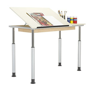 Diversified Woodcrafts ALTD1-6030 Adjustable Leg Drafting Table, Single Station, 28-42" Height, 30" Width, 60" Length, Silver/Almond