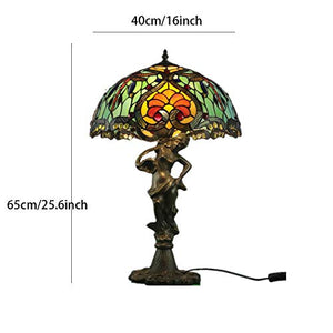 MaGiLL Tiffany Style Desk Lamp 16 Inch Retro Green Pattern Glass Desk Lamp