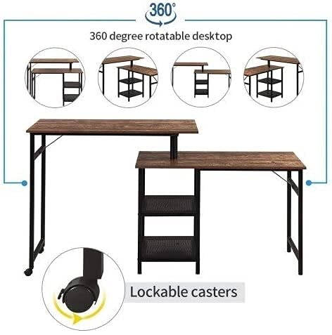 JCXT L-shaped desk computer corner desk, home office with shelves gaming writing workstation large monitor stand, space-saving, easy to assemble shaped Rustic Wood and Metal Office Desk with Storage S