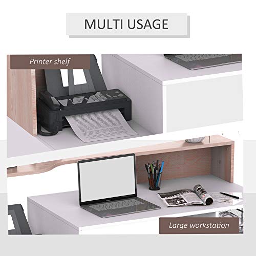 HOMCOM 54" Multi-Level Modern Design Home Office Desk with 3 Storage Shelves & 2 Pull-Out Drawers, Oak