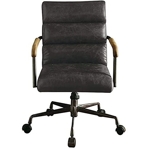 AYGTO Office Task Desk Chair Executive Office Chair Office Sofa with Wooden Armrests Romantic Old-Fashioned Brown Top Layer Leather Comfortable and Stylish Office Chair