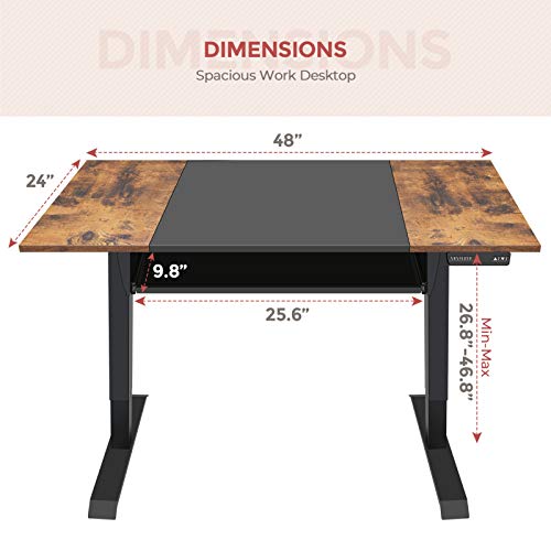EAGLE PEAK Electric Adjustable Height Standing Desk with Keyboard Tray 48 x 24 Inch Sit or Stand Up Desk Computer Workstation with Memory Controller (Black and Rustic Brown Top/Black Frame)