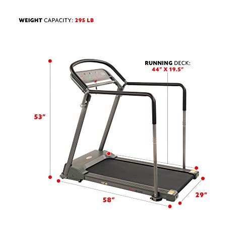 Sunny Health & Fitness Walking Treadmill with Low Wide Deck and Multi-Grip Handrails for Balance, 295 LB Max Weight - SF-T7857, Gray