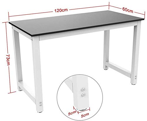 SWHJ Nordic Simple Square Metal Solid Wood Office Desk Compact Corner Computer Desk PC Laptop Desktop Study Writing Table Workstation for Home Office Study 120 X 60 X 75 cm, Black