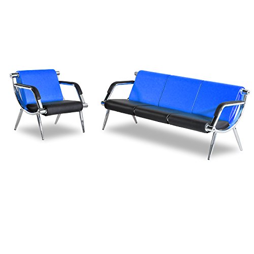BORELAX 2PCS Office Reception Chair Set PU Leather Waiting Room Bench Visitor Guest Sofa Airport Clinic