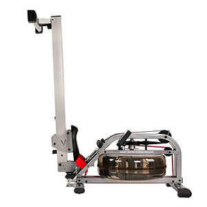 Sunny Health & Fitness Water Rowing Machine Rower w/ LCD Monitor, 265 Max Weight, Adjustable Footpads and Foldable 48" Aluminum Slide Rail - SF-RW5866, Gray