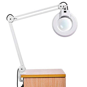 FBITE 8X LED Magnifying Lamp with Clamp - Full Spectrum Daylight Lens - Adjustable Swivel Arm - Black