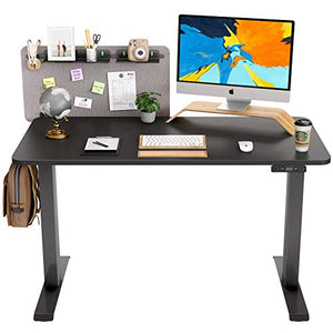 FAMISKY Dual Motor Adjustable Height Electric Standing Desk, Storage Panel with Tray, 48 x 24 Inches Stand Up Table, Sit Stand Home Office Desk with Splice Tabletop, Black Frame/Black Top