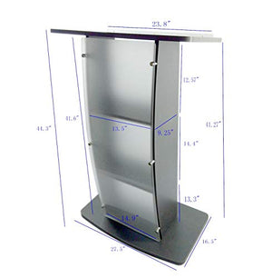 FixtureDisplays 44.3" Tall Curved Frosted Front Acrylic Podium in Dark Grey