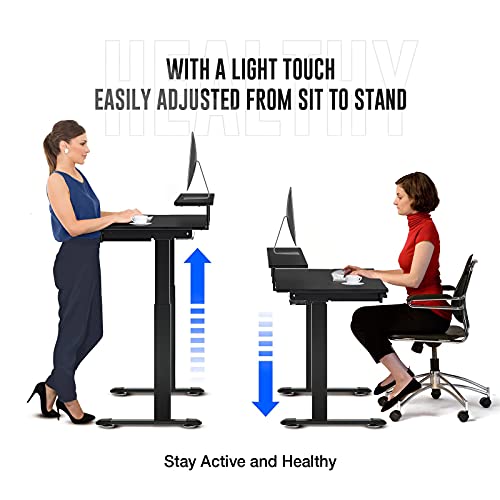 Rolanstar Standing Desk, Dual-Motor Adjustable Height Electric Stand Up Desk with Keyboard Tray, 47 Inch Home Office Desk with Whole-Piece Tabletop, Black