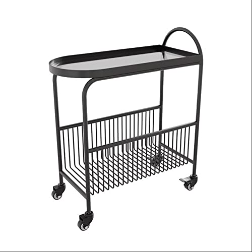 BinOxy Small Coffee Table with Wheels, 2-Tier Utility Rolling Cart Storage