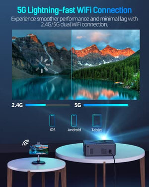 HISION 5G Wireless Projector 4K WiFi Bluetooth Outdoor Full HD 1080P Movie Gaming 10000L Video Home Theater iPhone Compatible