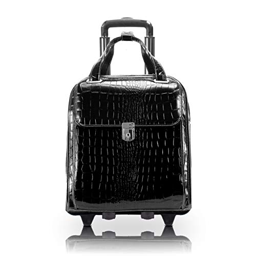 Siamod, Monterosso, NOVEMBRE, Embossed Crocco Leather, 15" Leather Ladies Vertical Patented Detachable -Wheeled Laptop Briefcase, Black (35325)