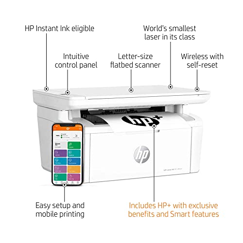 HP Laserjet MFP M140 we Wireless All-in-One Black & White Monochrome Laser Printer, White - Print Copy Scan - 21 ppm, 600 x 600 dpi, 8.5 x 14, with HP+ and Bonus 6 Months Instant Ink