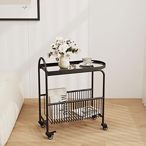 BinOxy Small Coffee Table with Wheels, 2-Tier Utility Rolling Cart Storage