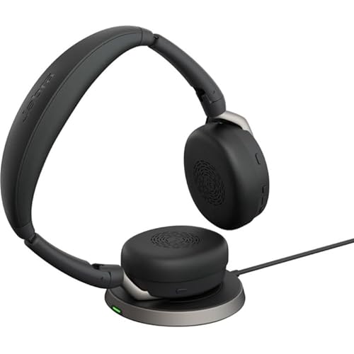 Jabra Evolve2 65 Flex Stereo Headset with Bluetooth & Wireless Charging Pad - Noise-Cancelling ClearVoice Technology - Black