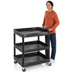 Stand Steady Tubstr Large 3 Shelf Utility Cart | Made in USA | Heavy Duty | Holds 300 lbs. | Storage & Rolling Tool Cart (32 x 24in / Black)