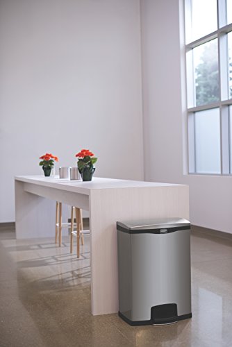 Rubbermaid Commercial Products 1902001 Rubbermaid Commercial Slim Jim Stainless Steel Front Step-On Wastebasket with Trash/Recycling Combo Liner, 24 gal, Black Trim