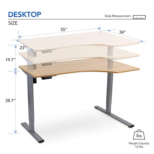 FLEXISPOT Vici 55 in L Shaped Computer Desk Corner Desk Electric Stand Up Desk with Memory Controller Standing Desk Height Adjustable Desk with Splice Board Game Desk (Gray Frame + Maple Desktop)