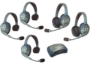 EARTEC HUB532 UltraLITE Wireless System - 1 HUB Full Duplex Transceiver, 3-Pack ULSR Single-Ear DECT Headset, 2-Pack ULDR Dual Ear Remote Headsets